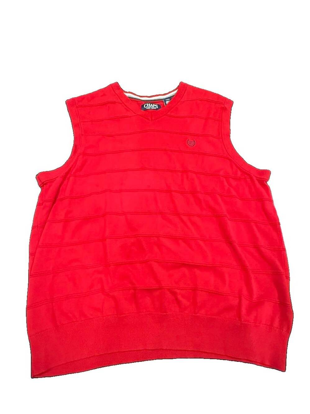 Chaps Mens Large Red Sweater Vest V Neck Pullover Preppy Golf Classic L